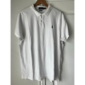 Polo Ralph Lauren Mens XXL White Collared Custom Slim Fit Polo w/ Blue Pony Logo